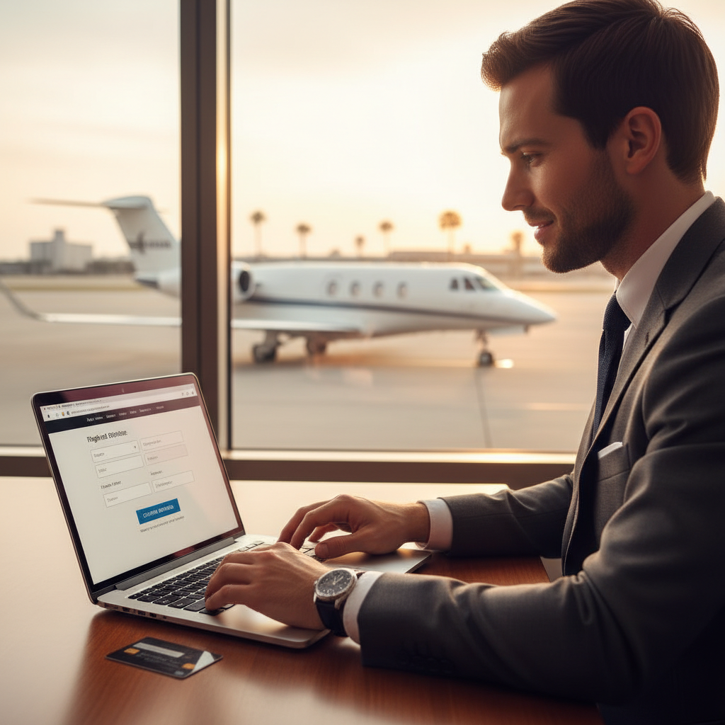 Inside luxuriously furnished private jet with large windows showing aerial view of Nice