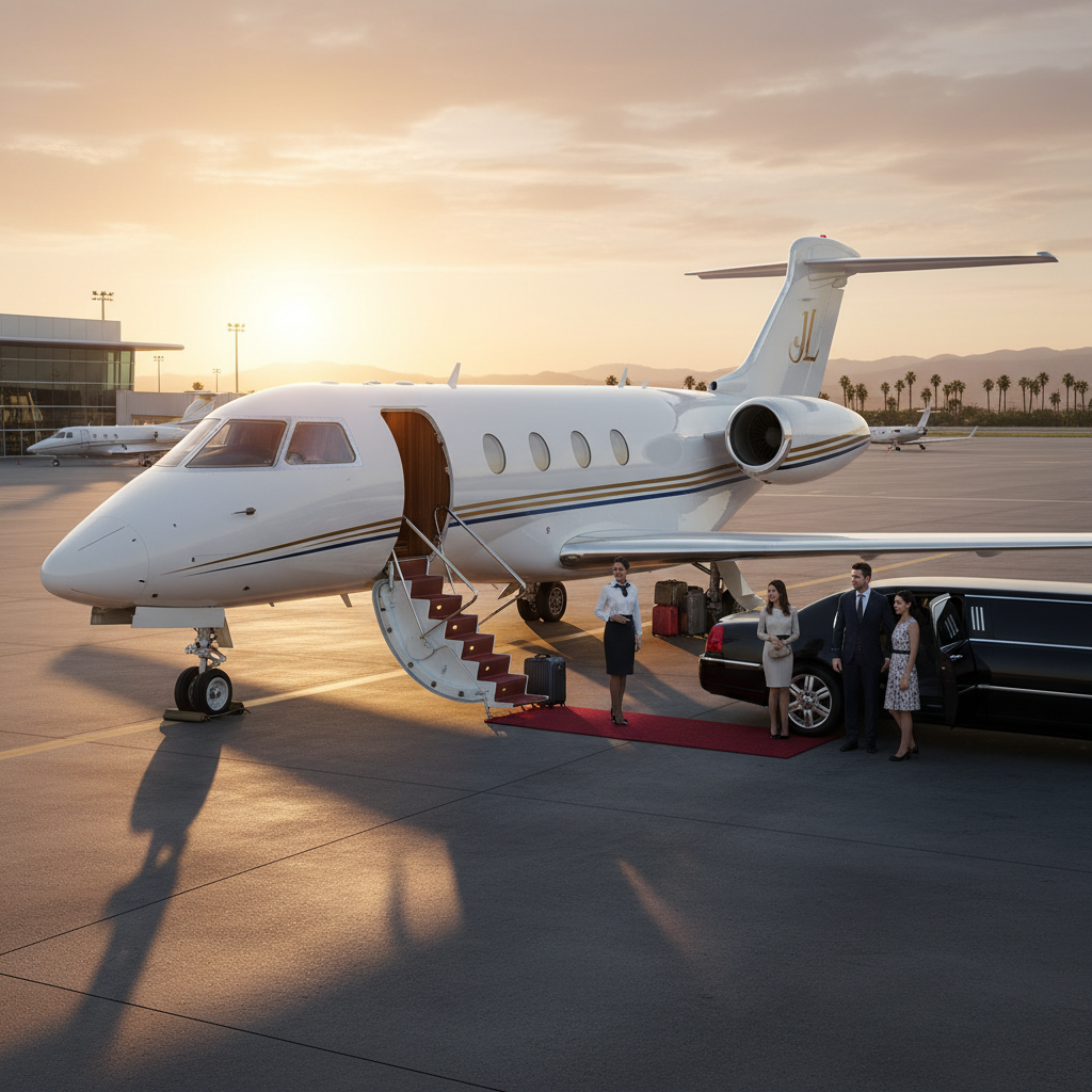 Private luxury jet on the runway, ready for boarding