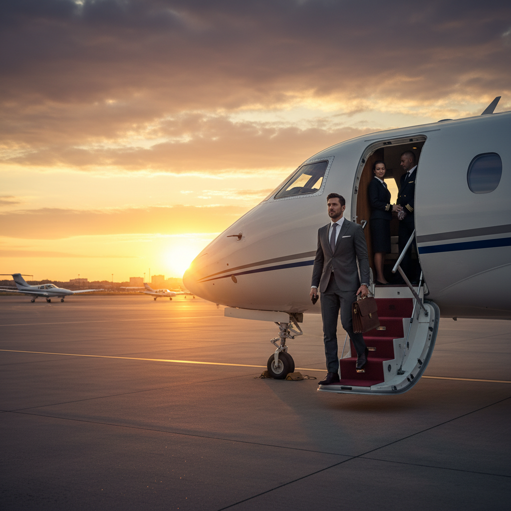 Luxurious private jet parked in a private hangar