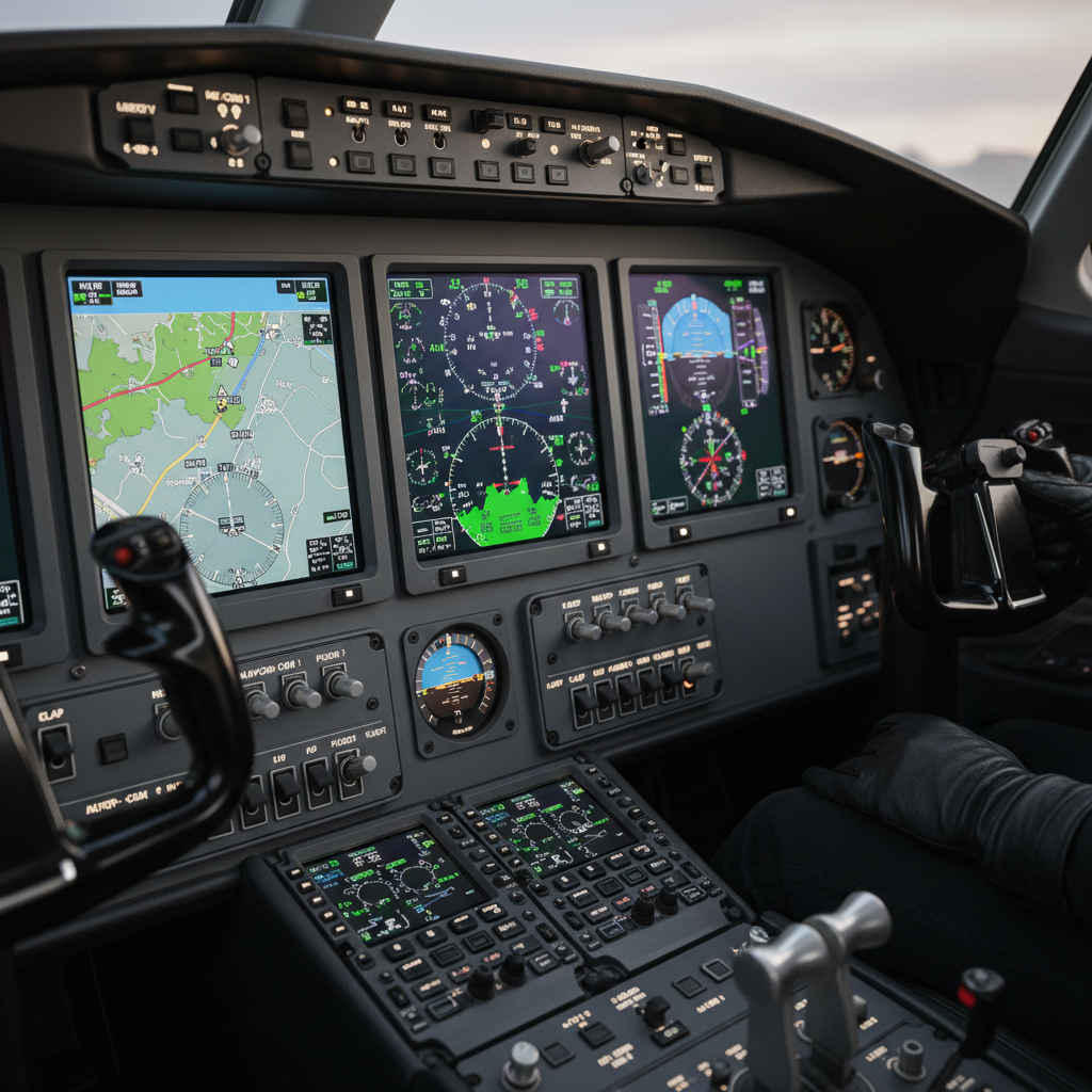 A close-up image of an aircraft instrument panel illustrating the complexity and professionalism involved in operating a private jet.