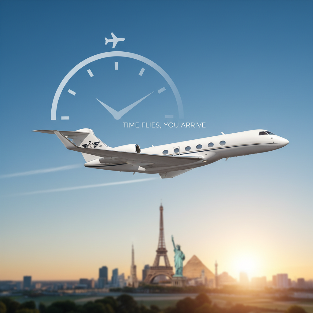 A private jet in mid-air symbolizing convenient and time-saving travel