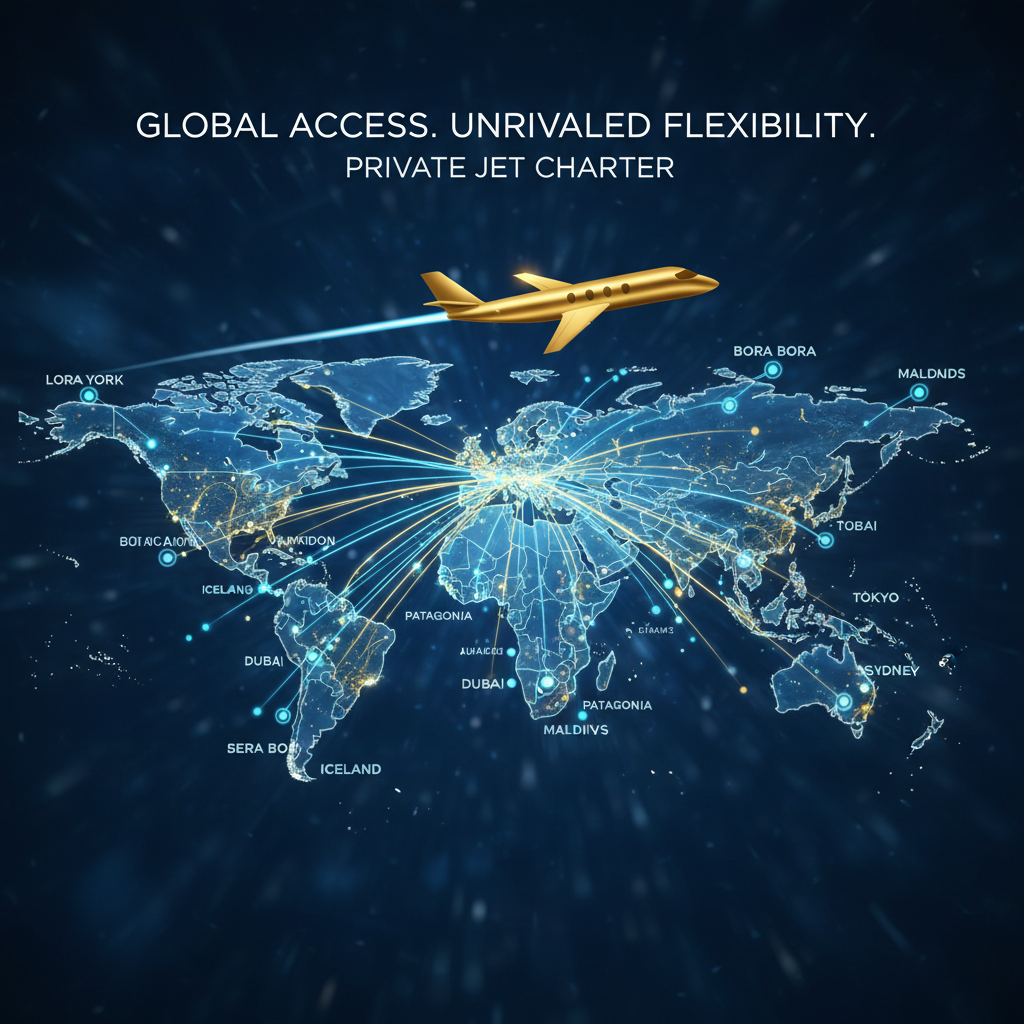 A view of a flight map showing various global destinations, representing the travel flexibility offered by private jet charters.